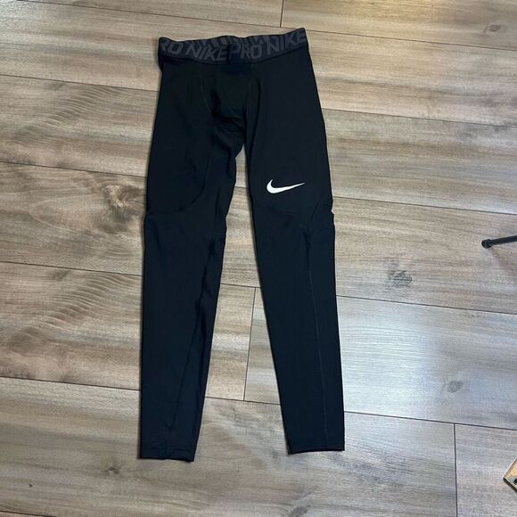 Nike Black‎ Athletic Leggings Men Small Bin L-116 - Picture 2 of 4